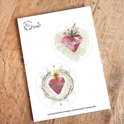 Set Stickers Sagrado Corazón de Jesús y María