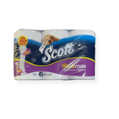 Papel higienico doble hoja Rindemax. Scott 6 unidades