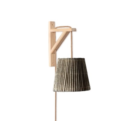 Lámpara Aplique de Mimbre Gris + Escuadra