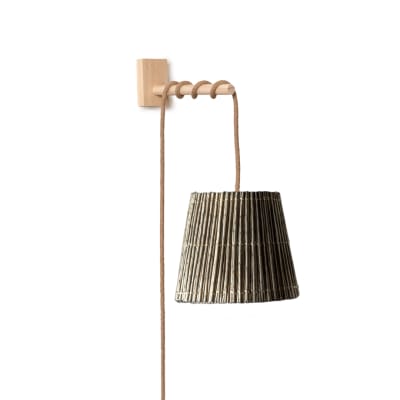 Lámpara Aplique de Mimbre Gris + Soporte Pino Natural