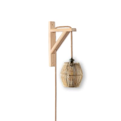 Lámpara Aplique Convexa de Mimbre Natural + Escuadra