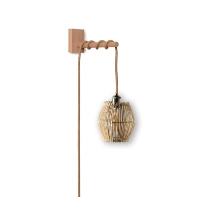 Lámpara Aplique Convexa de Mimbre Natural + Soporte de Raulí