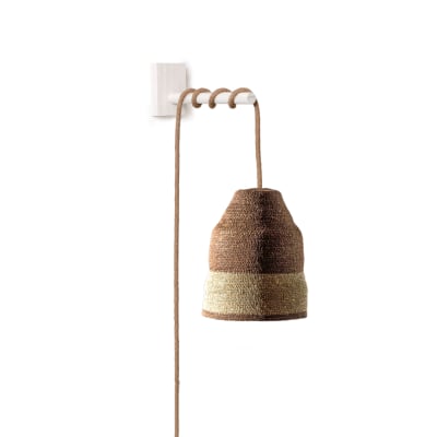 Lámpara Aplique Bicolor de Fibra Natural + Soporte Blanco