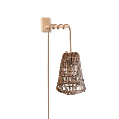 Lámpara Aplique Campiña de Manila Talla M + Soporte de Pino Natural