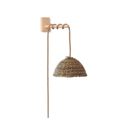 Lámpara Aplique Quilcha de Manila Talla S + Soporte de Pino Natural