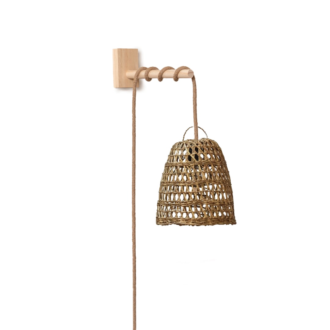 Lámpara Aplique de Manila Punto Coo Talla S + Soporte Pino Natural1