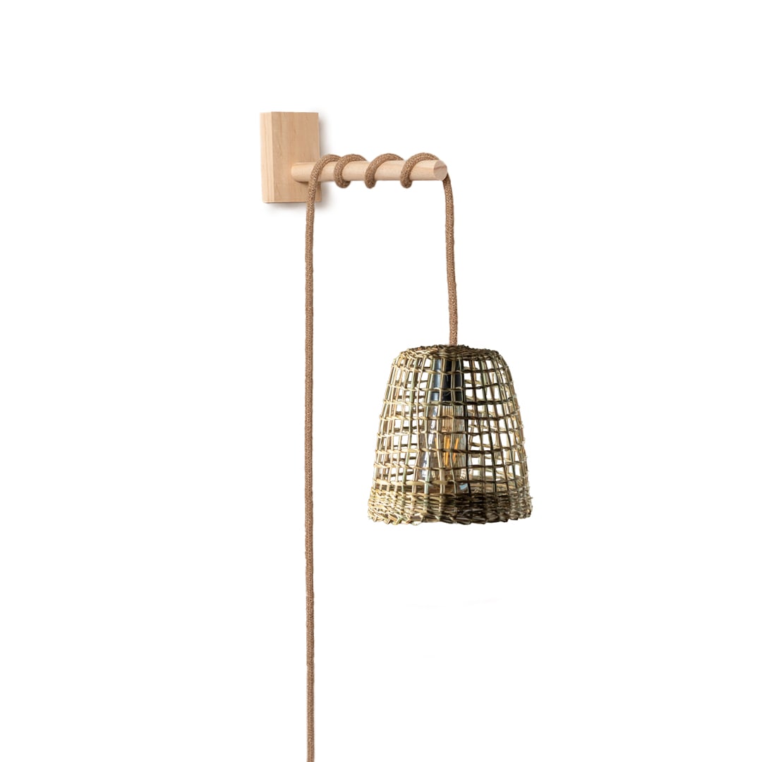 Lámpara Aplique de Manila punto Ralo Talla XS + Soporte de Pino Natural2