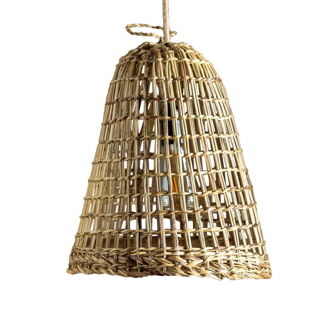 Lámpara Aplique de Manila punto Liso Talla M + Soporte de Pino Natural2