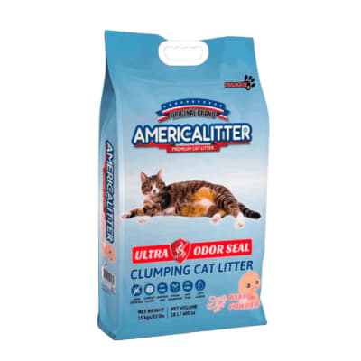 Arena para gato AMERICA LITTER ODOR SEAL TALCO BEBE ARENA1