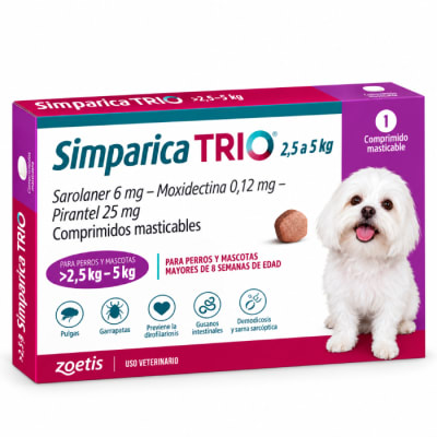 SIMPARICA TRIO X 3 COMP 2.5 A 5 KG antiparasitario para perros