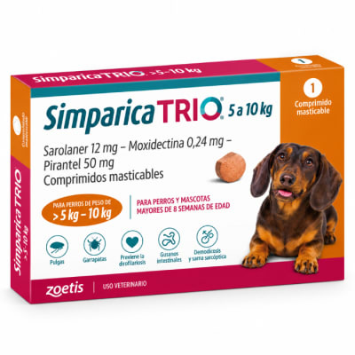 SIMPARICA TRIO X 3 COMP 5 A 10 KG antiparasitario para perros