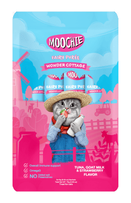 MOOCHIE – PURÉ DE HADAS SABOR ATÚN, LECHE DE CABRA Y FRESA - 75gr