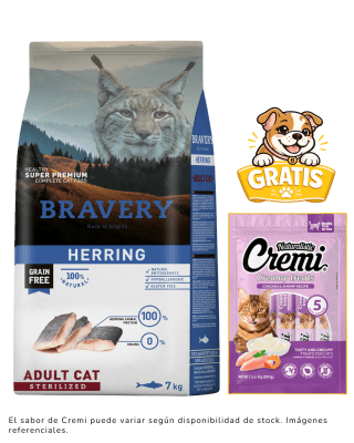 BRAVERY HERRING ADULT CAT STERILIZED 7kg + 1 cremi naturalistic gratis