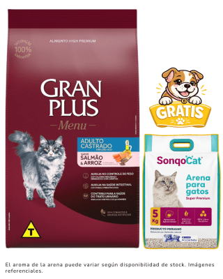 Gran Plus Gato adulto castrado salmón & arroz 10kg + 1 arena gratis