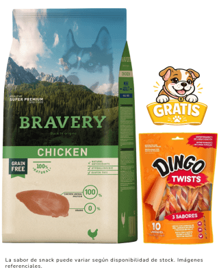 BRAVERY CHICKEN ADULT LARGE/MEDIUM BREEDS 12kg + 1 Snack Dingo gratis