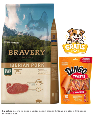 BRAVERY IBERIAN PORK ADULT LARGE/MEDIUM BREEDS 12kg + 1 Snack Dingo gratis