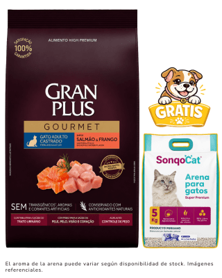 Gran Plus Gato Gourmet Adulto Castrado Salmón & Pollo 10kg + 1 arena gratis