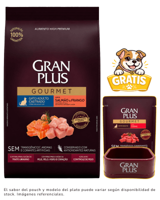 Gran Plus Gato Gourmet Adulto Castrado Salmón & Pollo 3kg + 1 plato y paté gratis