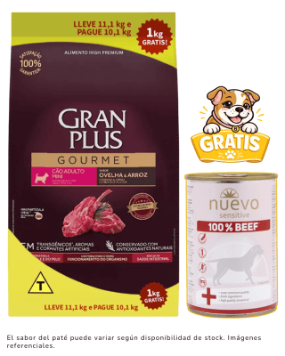 Gran Plus Gourmet Perro Mini Adulto Cordero 10.1kg + 1 paté gratis