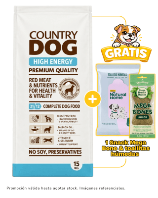 Country Dog High Energy 15kg + 1 Snack Darford & 1 paquete de toallitas