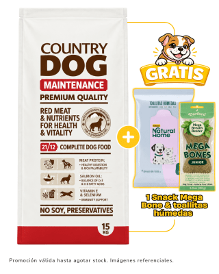 Country Dog Maintenance 15kg + 1 Snack Darford & 1 paquete de toallitas