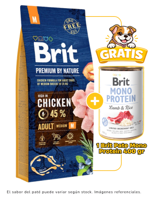 Brit Premium by Nature Adult Medium 15kg + 1 Pate Mono Protein 400 gr gratis
