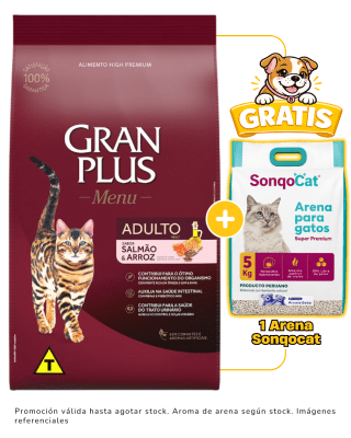 Gran Plus Gato Adulto Salmón & Arroz 10kg + 1 arena Sonqocat 5 kg gratis