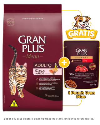 Gran Plus Gato Adulto Salmón & Arroz 3kg + 1 pouch Gran Plus 85 g gratis