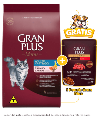 Gran Plus Gato adulto castrado salmón & arroz 3kg + 1 plato y paté gratis