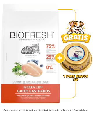 Biofresh Gato Adulto Castrado Pollo 1.5kg + 1 pate Nuevo 85 gr gratis