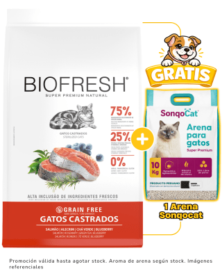 Biofresh Gato Adulto Esterilizado Salmón 7.5kg + 1 arena Sonqocat 10 kg gratis