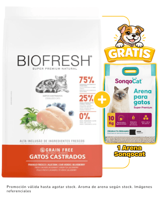 Biofresh Gato Adulto Castrado Pollo 7.5kg + 1 arena Sonqocat 10 kg gratis