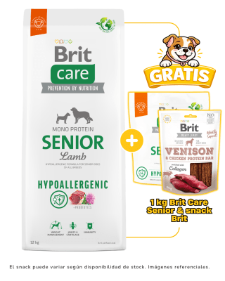 BRIT CARE SENIOR LAMB HYPOALLERGENIC 12kg + 1kg & snack Brit gratis