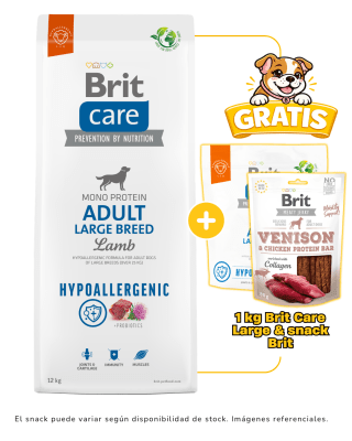BRIT CARE DOG HYPOALLERGENIC ADULT LARGE BREED LAMB 12kg + 1kg & snack gratis