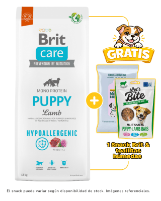 BRIT CARE DOG HYPOALLERGENIC PUPPY LAMB 12kg + 1 Snack Brit & 1 paquete de toallitas gratis