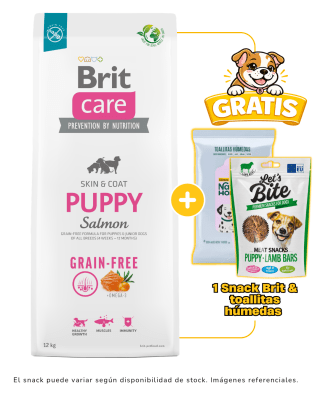 BRIT CARE GRAIN FREE PUPPY SALMÓN 12kg + 1 Snack Brit & 1 paquete de toallitas gratis