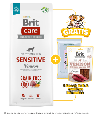 Brit Care Grain Free Sensitive Veninson 12kg + 1 Snack Brit & 1 paquete de toallitas gratis