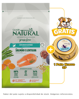 Guabi Natural GF gato adulto castrado Salmón y lenteja 1.5 Kg + 1 pate Nuevo SP gratis