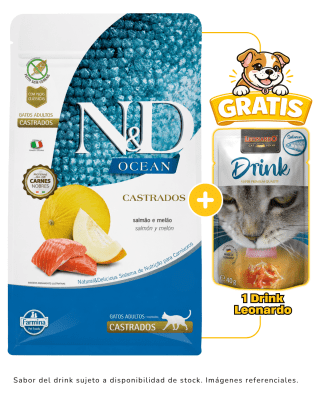 N&D OCEAN FELINE SALMÓN ADULTO CASTRADO 7.5kg + 1 Drink Leonardo Gratis