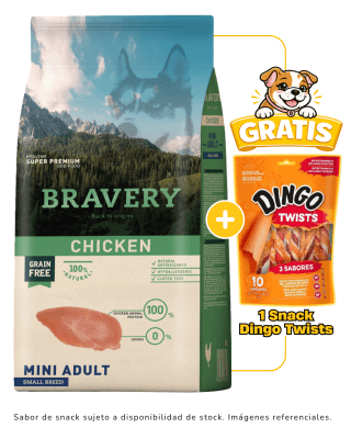 BRAVERY CHICKEN MINI ADULT SMALL BREEDS 2kg + 1 Snack Dingo gratis