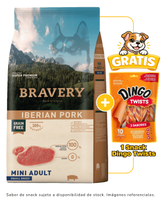 BRAVERY IBERIAN PORK MINI ADULT SMALL BREEDS + 1 Snack Dingo gratis