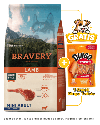 BRAVERY LAMB MINI ADULT SMALL BREEDS 2kg + 1 Snack Dingo gratis