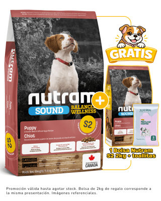 S2 NUTRAM SOUND PUPPY 11.4kg + 2kg & toallitas húmedas Natural Home gratis