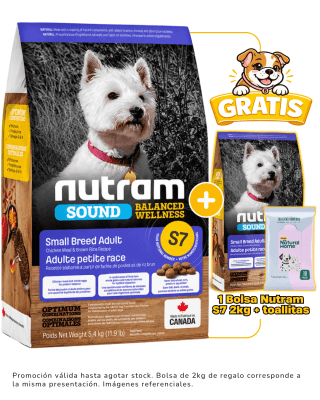 S7 NUTRAM SOUND SMALL BREED ADULT DOG 5.4kg + 2kg & toallitas húmedas Natural Home gratis