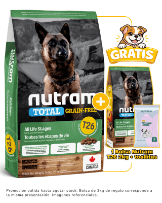 T26 Nutram Total Grain - Free Allergy Lamb Dog 11.4 Kg + 2kg & toallitas húmedas Natural Home gratis