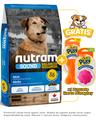 S6 NUTRAM SOUND ADULT DOG 11.4kg + 1 juguete Hartz gratis