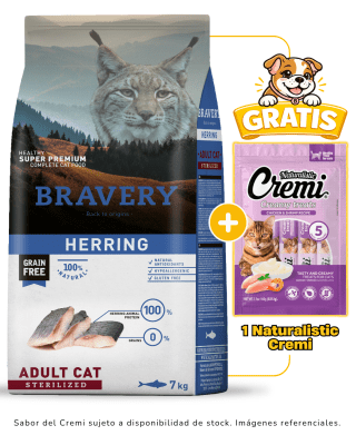 BRAVERY HERRING ADULT CAT STERILIZED 7kg + 1 cremi naturalistic gratis