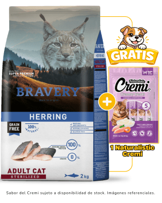 BRAVERY HERRING ADULT CAT STERILIZED 2kg + 1 cremi naturalistic gratis