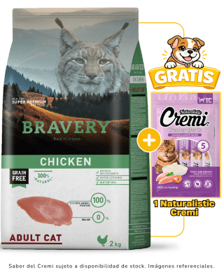 BRAVERY CHICKEN ADULT CAT 2kg + 1 Cremi Naturalistic gratis