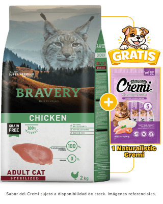 BRAVERY CHICKEN ADULT CAT STERILIZED 2kg + 1 Cremi Naturalistic gratis